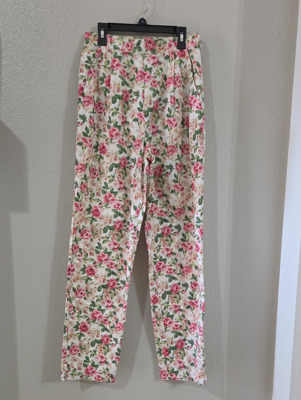 Vintage Herman Geist Floral Straight-Leg Pant Trousers in Pink Cottage Garden